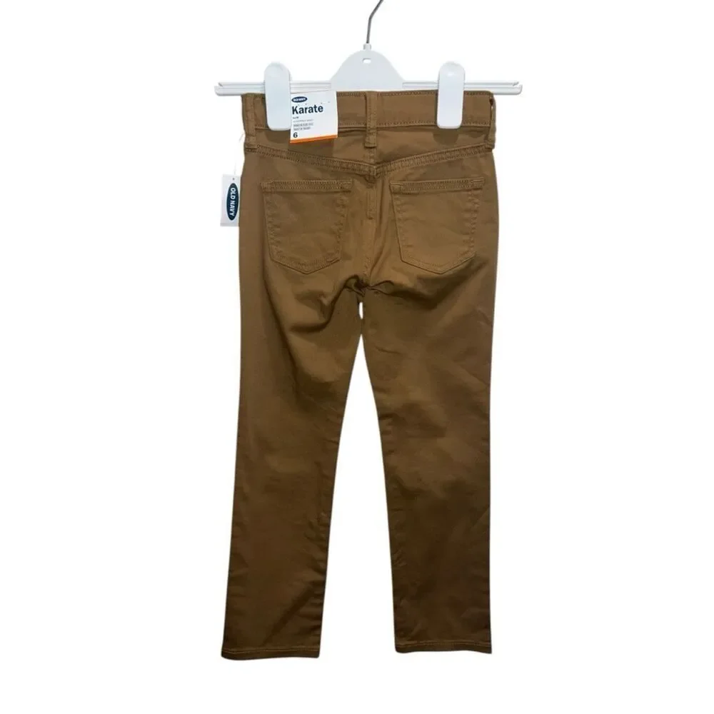 Old Navy Karate Slim Pants Boys Size 6 Brown Adjustable Waist NWT Stretch